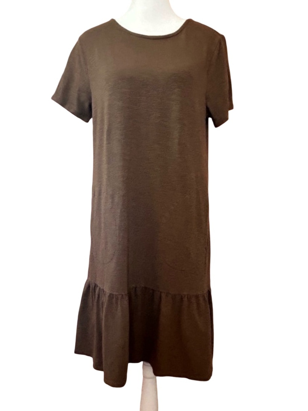 J. Jill brown ruffle hem simple relaxed comfy throw on and go dress pockets S pt